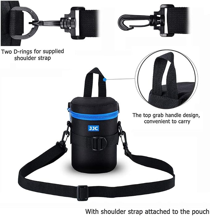 JJC Camera Lens Case Pouch, Padded Bag Fits Lens up to 3.1 x 5.3 (D x L) | for Sony E 55-210mm f4.5-6.3/Nikon Nikkor AF-S 55-200mm/AF-S 18-300mm/Fujifilm XF 56mm Lens & More, Includes Shoulder Strap - Image 2