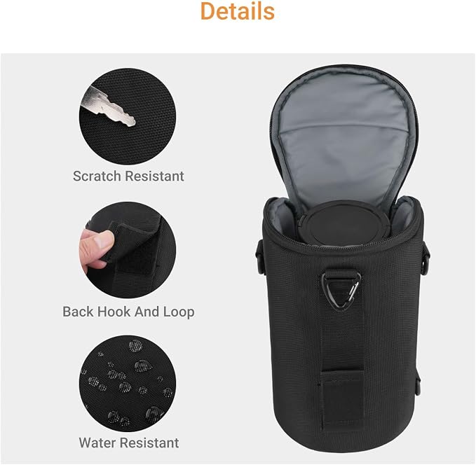 MOSISO Camera Bag, Camera Lens Pouch Case, Crossbody Shoulder Bag, Black | Top Access DSLR SLR Photography Bag, Shockproof Zipper Lens Protective Bag with Hook, Compatible with Canon/Nikon/Sony - Image 4