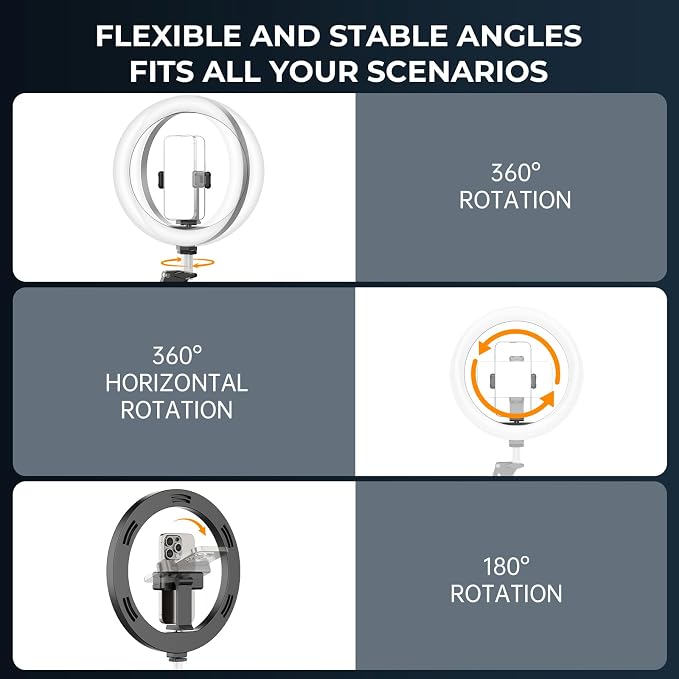 10" Ring Light with Stand Tripod for iPhone, Overhead Phone Camera Mount, Adjustable 70" Height Tripod Holder Floor, Phone Stand for Video Recording Filming Streaming Cooking TikTok YouTube, CRI >95 - Image 6