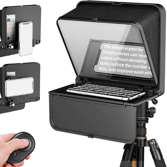 LENSGO TC7S Portable Teleprompter for Phone, 9.7 inches One-Second Fold Mini Teleprompter with Remote Control,App Compatible with iPhone & Android for Online Teaching Vlog Live Streaming Interview by LENSGO