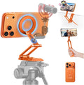 OMOTON TP06-E [3-Adjust] Sturdy Magnetic Phone Tripod for iPhone 17 Pro Max | Aluminium Phone Stand for MagSafe with Hook 1/4" Screw& Arca, Travel Essentials Gift for Vlog, Creators, Live, Orange by OMOTON