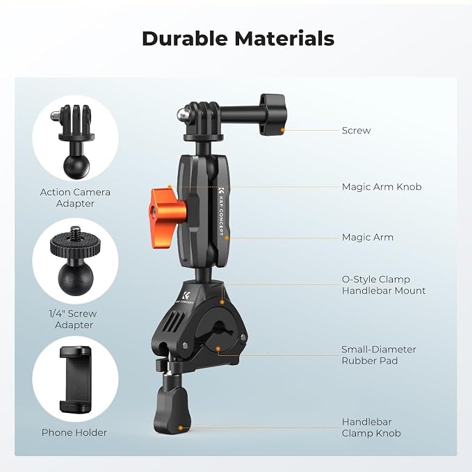 K&F CONCEPT Handlebar Bike Mount with 360° Dual Ball Head, Camera Clamp | Mount Compatible with Hero 13/12/11/10, Osmo Action 6 5 4 Pro, 360 X5 X4 and Smartphones, MS70 - Image 5
