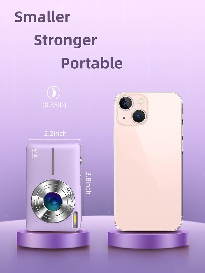Digital Camera 1080P with 32G Card 16X Zoom 3" Screen Easy for Kid, Purple | Compact camera with anti-shake, Includes 2 batteries & charger. Perfect for parties, trips, birthdays gift from parents - Image 3