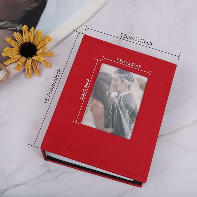 RECUTMS Photo Albums 100 Pocket 4x6 Pictures Leather Family Book (Red Wine) | White Inner Page, 100 Vertical Pockets, Small Photo Album for Wedding Anniversary Baby, DIY Cover Window, Graduation Gifts - Image 5