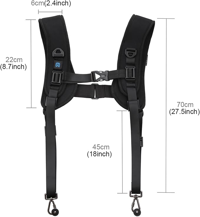 PULUZ Dual Camera Shoulder Harness for DSLR SLR Cameras with Quick Release | Double Camera Tether Strap, Soft Pad Decompression Strap Belt With 1/4 inch Screw - Image 2