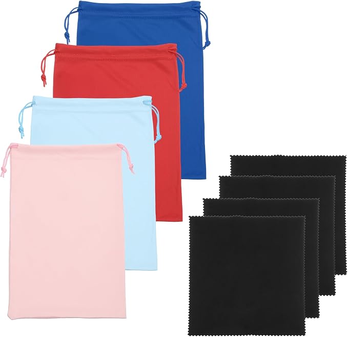 Ski Goggle Bag, Microfiber Bag with Cleaning Cloth Drawstring Pouch Soft Storage Sleeve Case 4 Pcs & Blue/Light Blue/Pink/Red-Fitting for (Snow Swimming Goggle/Sunglasses) by YELARXI