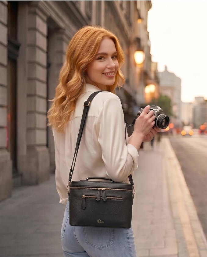 Camera Sling Bag, Waterproof PU Leather Crossbody Camera Case for Photographers, Small Shoulder Bag Compatible for Canon Nikon Sony (Black) - Image 2