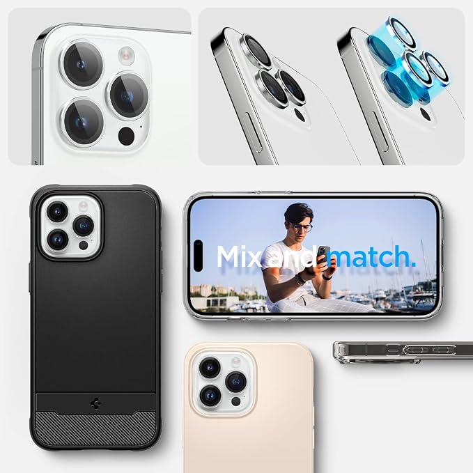 Spigen Camera Lens Protector for iPhone 15 Pro Max,15 Pro,14 Pro Max,14 Pro | GlasTR EZ Fit Optik Pro, 9H+ Tempered glass, Scratch resistant, Auto-align tray, Case-friendly - Silver [2 Pack] - Image 7
