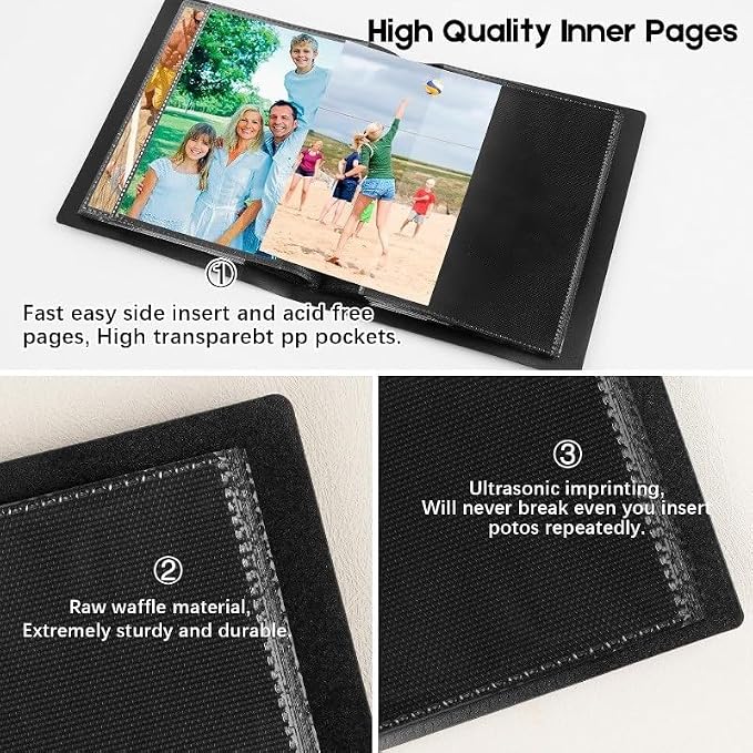 Photo Album 4x6, Soft Fabric Cover Pictures Photo Albums Memory Book for Family Baby Wedding Anniversary Birthday (Black, 100 Pockets) - Image 3