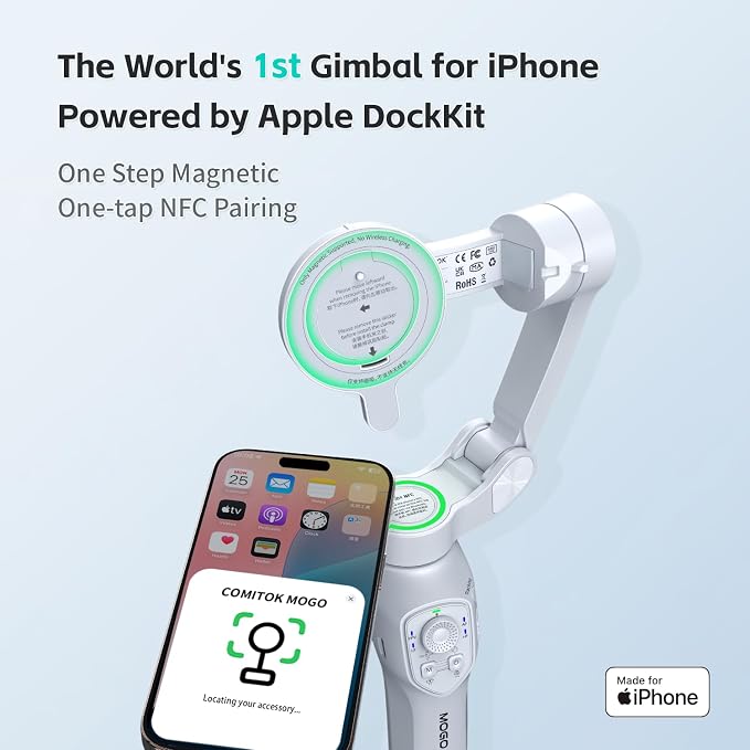 COMITOK Only for iPhone, MOGO [Apple MFi Certified] Gimbal Stabilizer for iPhone Stabilizer for Video Recording, Native Camera Control by Remote & Apple Watch, Background Mode Tracking in iOS26 - Image 2