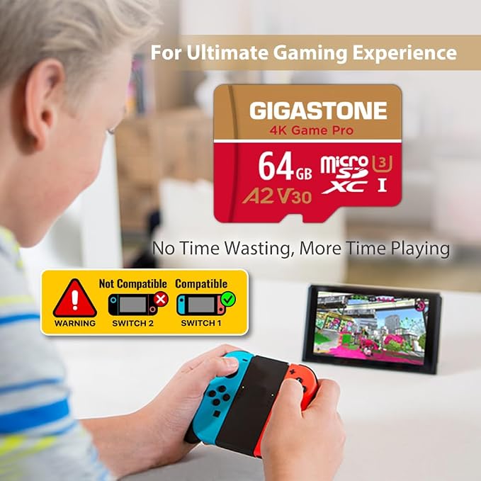 【For Switch 1 Only】GIGASTONE 64GB Micro SD Card, 4K Game Pro, MicroSDXC Memory Card for Gaming Console, Security Camera, UHD Video, up to 95/35MB/s, UHS-I U3 A2 V30 【5-Years Data Recovery】 - Image 5
