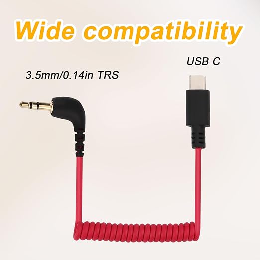 PEUTIER USB C to 3.5mm TRS Microphone Adapter for Rode Wireless GO 2 | Compatible with Rode Wireless GO 2 / ME/Pro Hollyland Lark M1 / M2 / MAX / 150 / M1 / MAX Duo Audio Output DAC Coiled Cable - Image 3