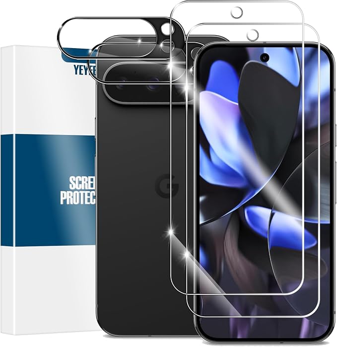 Screen Protector for Google Pixel 9 Pro XL, [2+2 Pack] Tempered Glass for Pixel 9 Pro XL & Camera Lens Protectors[Ultrasonic Fingerprint Unlock] [Case Friendly] [Bubble-Free] 6.8 Inches by YEYEBF