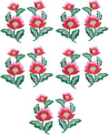 5 Pairs Floral Iron on Applique Flower with Green Vine Embroidered Patch for Collar Dress Accent Shoes Jeans Sewing Accessories Embellishment (Red) by MSCFTFB