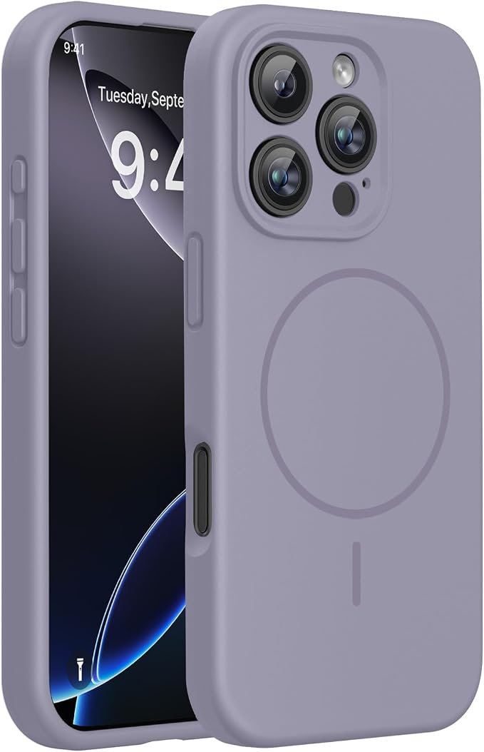 miracase Magnetic for iPhone 16 Pro Max Case, [Soft Anti-Scratch Microfiber Lining], Compatible with MagSafe, Liquid Silicone Case Shockproof Drop Protection Phone Case for 16 ProMax,Lavender Gray | Compatible with MagSafe, Soft Microfiber Lining, Prem... by Miracase
