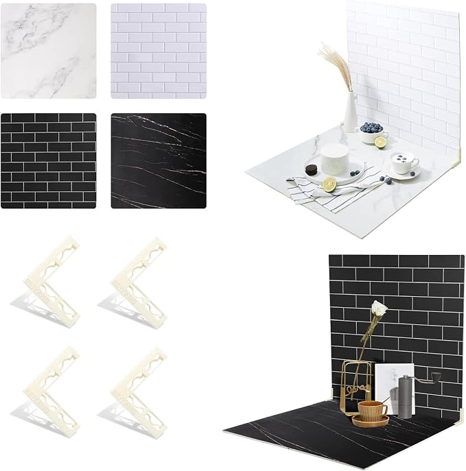 2-Sided 2 PCS Photo Backdrop Boards, Subway Tile Flat Lay Food Photography Background Board, Durable Waterproof Product Food Photography, 24x24 Inch, BEIYANG by BEIYANG