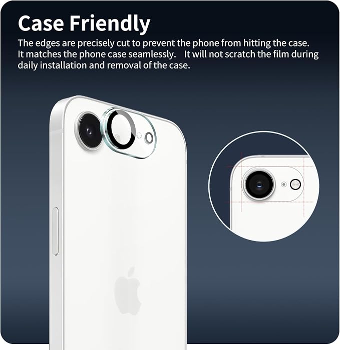 4-Pack Camera Lens Protector for iPhone 17e/16e, 9H Tempered Glass Camera Cover Screen Protector Accessories, HD Clarity, Anti-scratch, Case Friendly, Shockproof Full Protective - Image 8