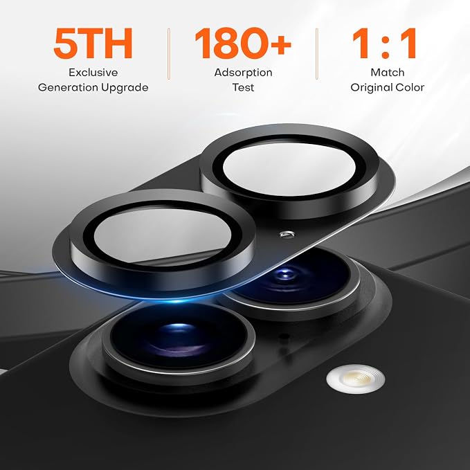 for iPhone 16/16 Plus/iPhone 17 Camera Lens Protector- Black | Aluminum Alloy, Tempered Glass Camera Cover, Nano Reinforced Adhesive, Accessories, Anti-Drop, Anti-Scratch, Case Friendly - Image 3