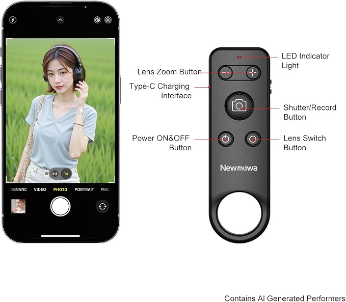Newmowa Bluetooth Remote Shutter Rechargeable Zoom for iPhone Selfie Vlog | Support Video Photo Shooting, Lens Switching, for Travel, Group photo, ONLY Compatible with iPhone 11-17, iOS 15 and Above - Image 6