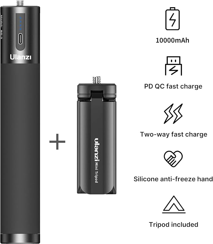 ULANZI BG-3 Battery Handle Grip, 10000mAh Grip Portable Charger Tripod | Monopod for DSLR Action Camera Smartphone Vlogging Time-Lapse Shooting Live Streaming Filmmaking, 12+ Age Recommendation - Image 3