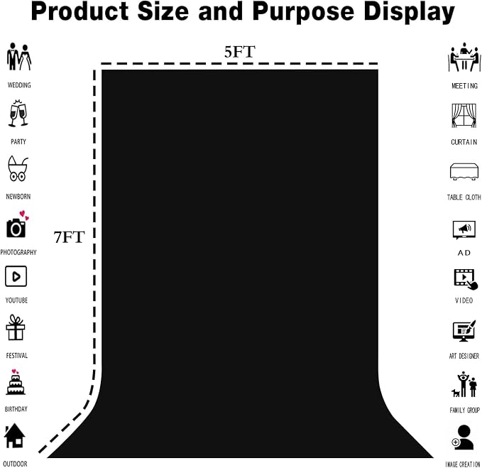 Black Photography Backdrop for Photoshoot, Fabric 5x7ft | Polyester Studio Photo Backgrounds, Non Reflective, Easy to Hang, for Portrait Shoot, Product, Party Decor, Video Creation - Image 8