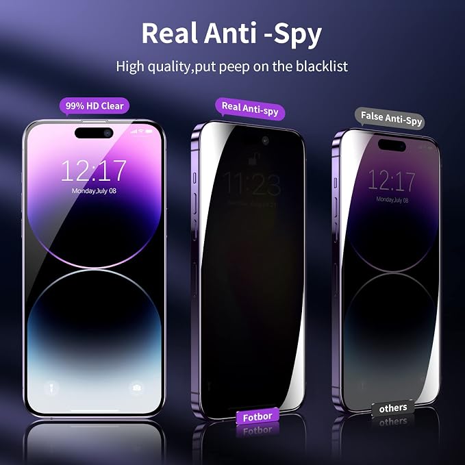Fotbor Privacy Screen Protector for iPhone 14 Pro Max with Camera Lens Protector [3+3 Pack], with Easy Installation Kit, Anti Spy Private Full Coverage Tempered Glass Film 6.7 Inch, Bubble Free - Image 2