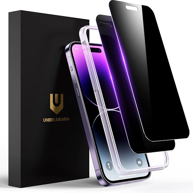 UNBREAKcable Privacy Screen Protector for iPhone 14 Pro Max, 2-Pack | True 28° Anti-Spy, Shatterproof Tempered Glass, 9H Hardness, Easy Install, Bubble-Free, Anti-Scratch, Case Friendly by UNBREAKcable