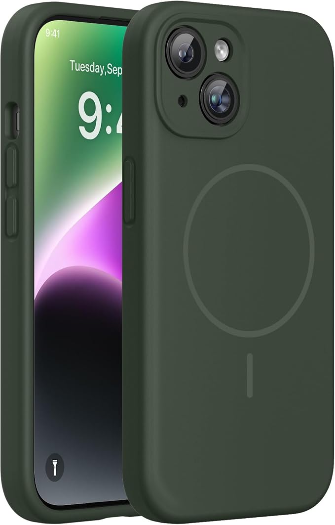 miracase Magnetic for iPhone 14 Plus Case, [Soft Anti-Scratch Microfiber Lining], Compatible with MagSafe, Silicone Shockproof Protection Phone Case for iPhone 14 Plus,Dark Green by Miracase