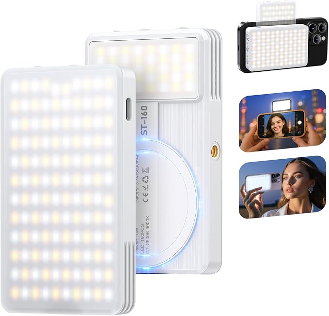 Magnet Phone Light, 160 LED Dual Side Selfie Light Compatible with iPhone Magsafe, 3 Lighting Adjustment Modes, Selfie Lights for iPhone/iPad/Camera/Photography/TikTok/Vlog/Video/Zoom Calls by SEAEYES