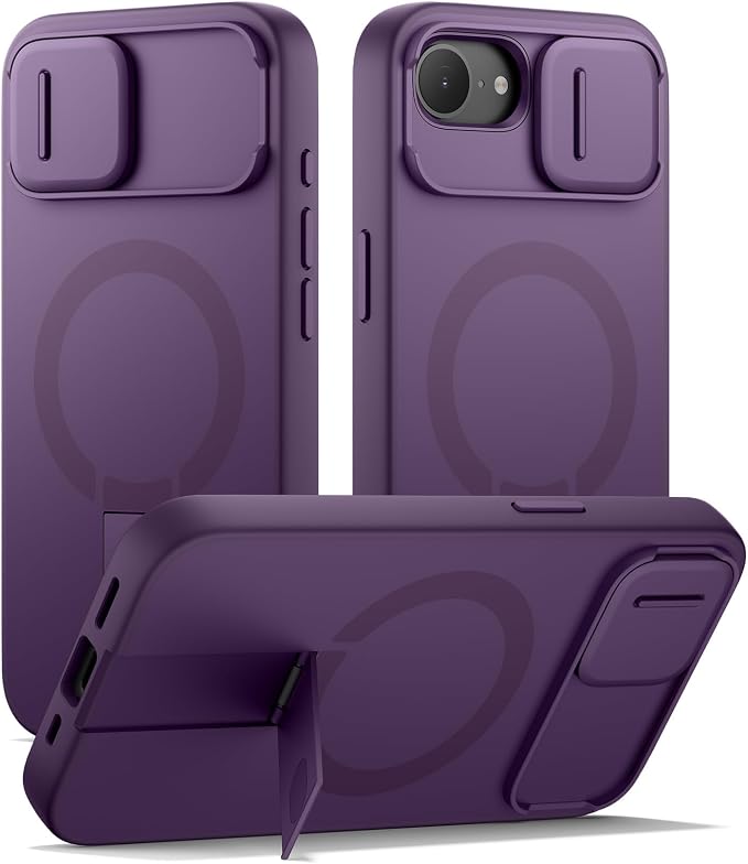 SURITCH for iPhone 17e/16e Case with Magnetic Camera Slide Cover and Adjustable Kickstand, Compatible with MagSafe, Shockproof Bumper Case Slim Protective Cover 6.1 Inch,Dark Purple by SURITCH
