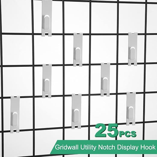 Oudain Metal Grid Wall Hangers Grid Wall Display Notch Hooks Accessories for Photo Frame Painting Arts Center(White,25 Pcs) - Image 3