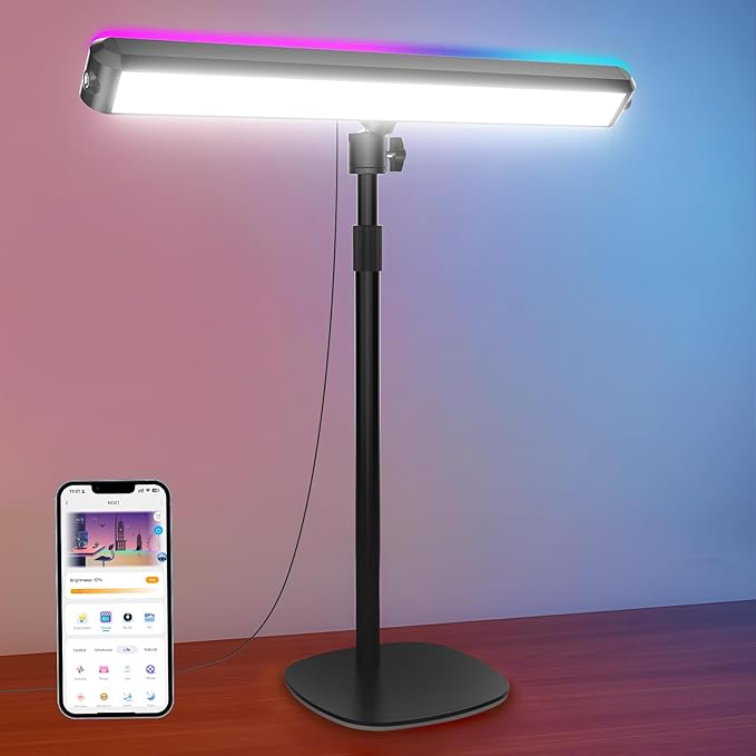 NEEWER Dual Sided RGB LED Streaming Key Light, Smart Desk Lamp Compatible with Alexa Google Assistant for Gaming Video Conference, 16 Million Colors, 2700K-7000K/CRI97+ Studio Tube Lighting, NG01 by Neewer