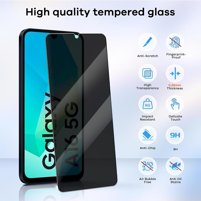 3+3 for Samsung Galaxy A16 5G Privacy Screen Protector Camera Protector | 9H Tempered Glass Cell Phone Protector Camera Lens Protector - Image 3