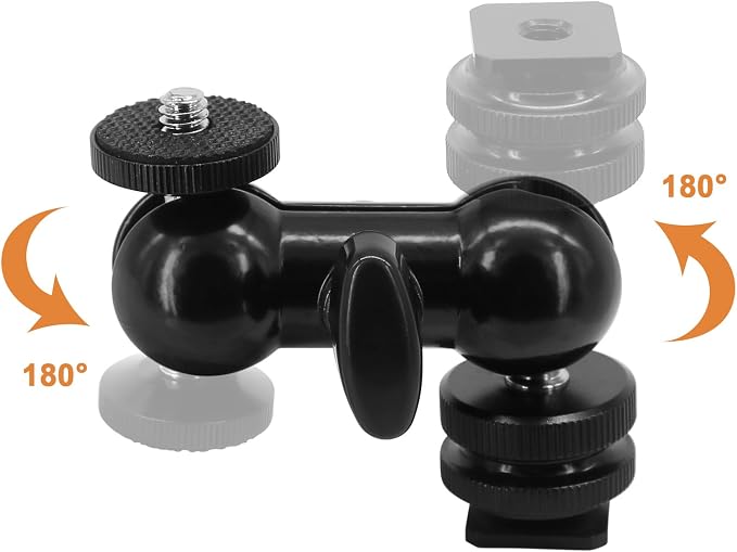 Ball Head Shoe Mount 1/4" Hot Shoe Mount Double Ballhead 1/4" Tripod Screw Multi-Function for LCD Monitors,Led Light,Microphone - Image 3