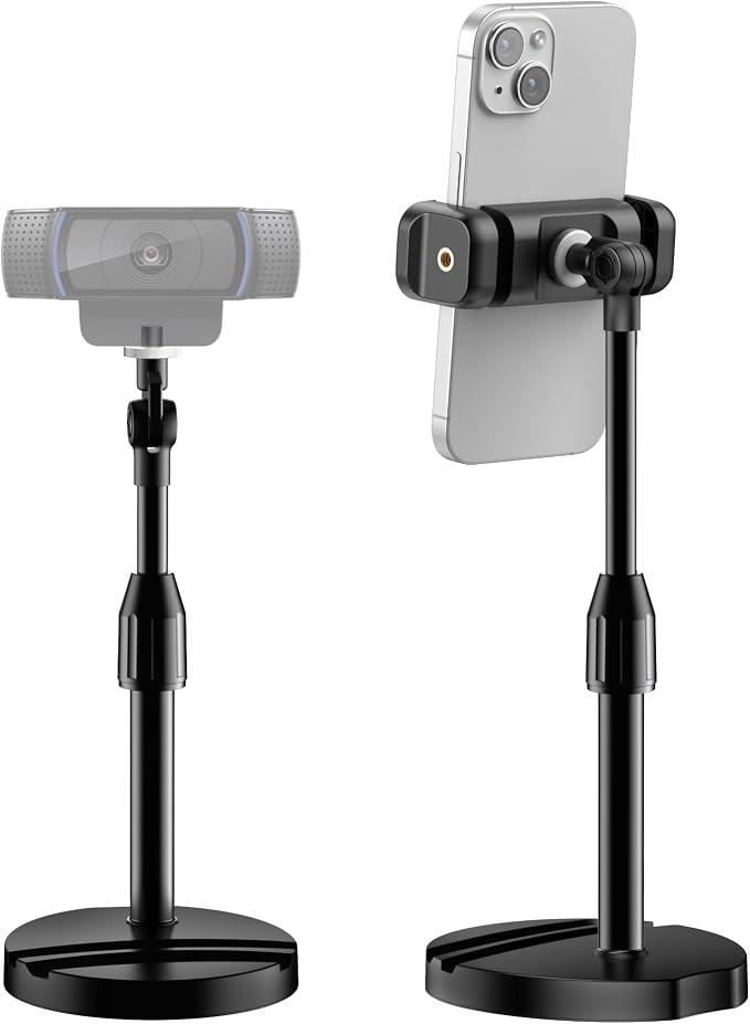 InnoGear Webcam Stand Mount for Desk Table Telescopic with Phone Holder | for Logitech Webcam C922 C930e C920S C920 C615 C960 C920x BRIO 4K NexiGo N60, Eye-Level Framing, Vertical, Max Height 11.42" by InnoGear