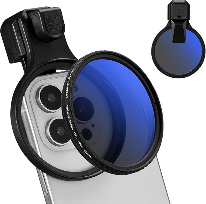 K&F CONCEPT 67mm Press-on CPL Phone Lens Filter Kit | Polarizing Filter Compatible with iPhone 17/16/15/14/13/12 Standard, 16/15/14/13/12 Pro/Pro Max, 67mm Threaded Filters, FP102 by KFCONCEPT