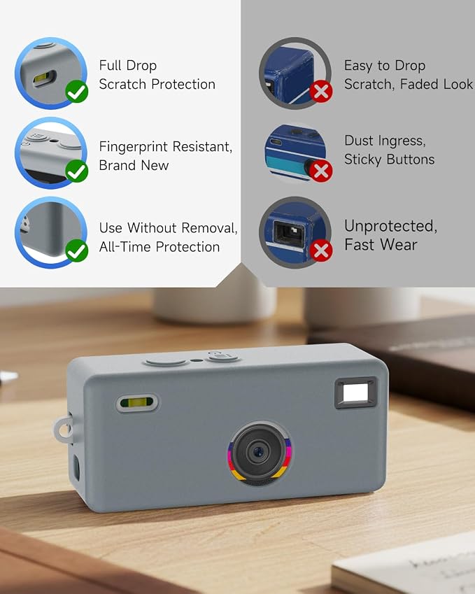 Silicone Case for Kodak CHARMERA Keychain Digital Blind Box accessories,Soft Silicone Protective Case,Comes with Screen Protectors and Wrist Strap - Grey - Image 5