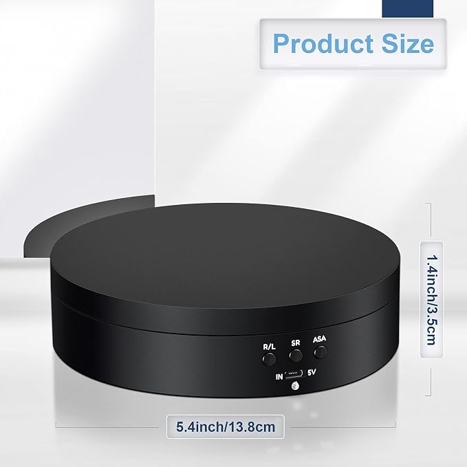 Hicarer 360 Rotating Display Stand Turntable USB Powered, Black, Mirror | Motorized Turntable for Photography Product Shows, Electric Lazy Susan with Speed Control, with USB Power Cable - Image 2