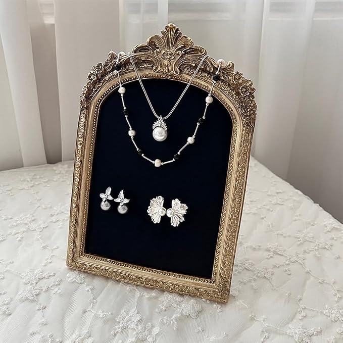 3 Pcs Jewelry Display Stand Organizer, Gold Vintage Ring Holder, Resin Necklace Holder Organizer, Photo Frame Earring Holder, Jewelry Holder for Wedding, Selling, Room Decor (Black) - Image 5