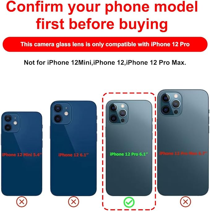 Back Rear Camera Lens Glass Replacement for iPhone 12 Pro 6.1 inches with pre-Installed Adhesive and Reparing Toolkit - Image 2