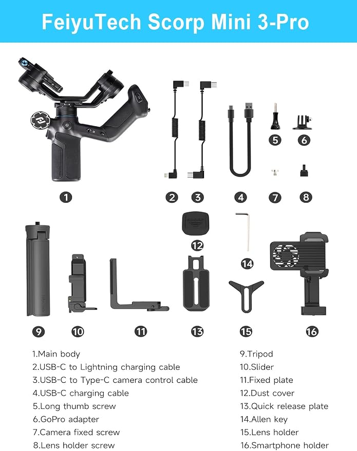 FeiyuTech SCORP Mini-3-Pro Gimbal Stabilizer for Camera Mirrorless/Compact/Action Cameras,Smartphone,18m AI Tracking,Detachable Remote Handle,4.4lbs Payload,3-axis Gimbal for Canon Sony Nikon - Image 7