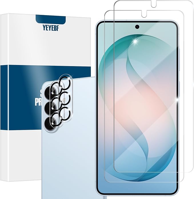 Galaxy S26 Screen Protector + Camera Lens Protector, [2 +2 Pack] [Ultrasonic Fingerprint Unlock] [Case Friendly] Full Coverage Tempered Glass Screen Protector For Samsung Galaxy S26 by YEYEBF