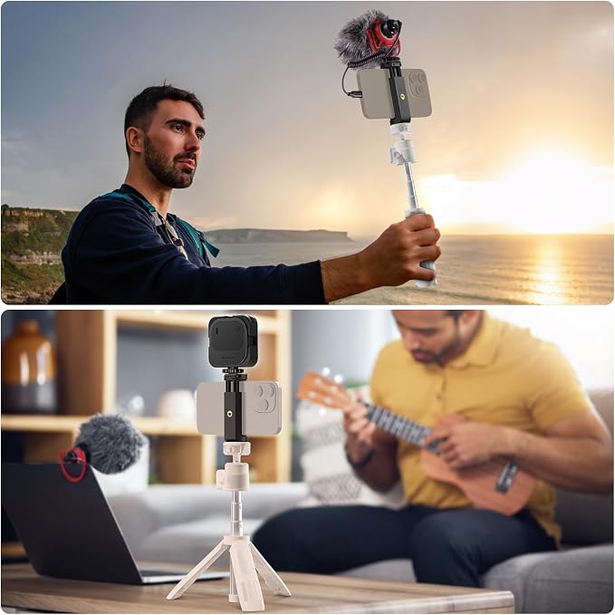 NEEWER Basics Mini Desk Selfie Stick Tripod Compatible with iPhone GoPro Insta360 DJI, Portable Small Camera Webcam Android Cell Phone Holder Ball Head Elevated Axis Video Recording Stand, TP43 White - Image 7