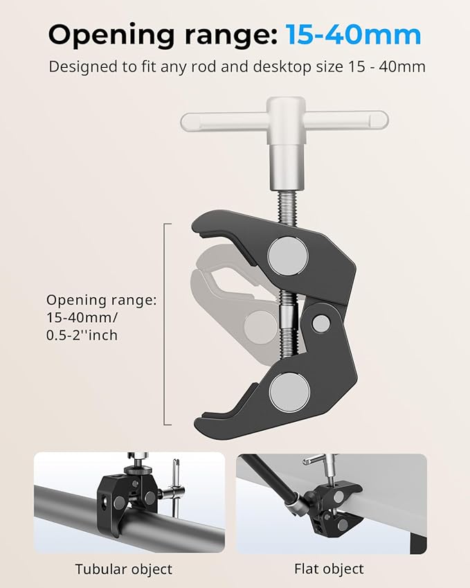 SMALLRIG Clamp w/ 1/4" and 3/8" Thread and 9.8 Inches Adjustable Friction Power Articulating Magic Arm with 1/4" Thread Screw for LCD Monitor/LED Lights - KBUM2732B - Image 4