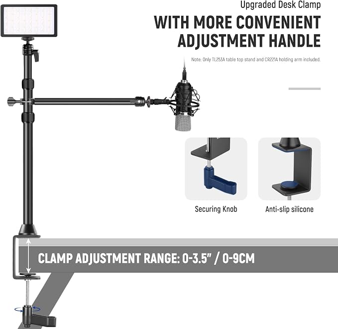 NEEWER Camera Desk Mount with Overhead C Amera Mounting Arm and 1/4" Ball Head, 17" - 41" Adjustable Tabletop Light Stand with C Clamp for DSLR Camera, Ring Light, Webcam, Photo Video Shooting - Image 7