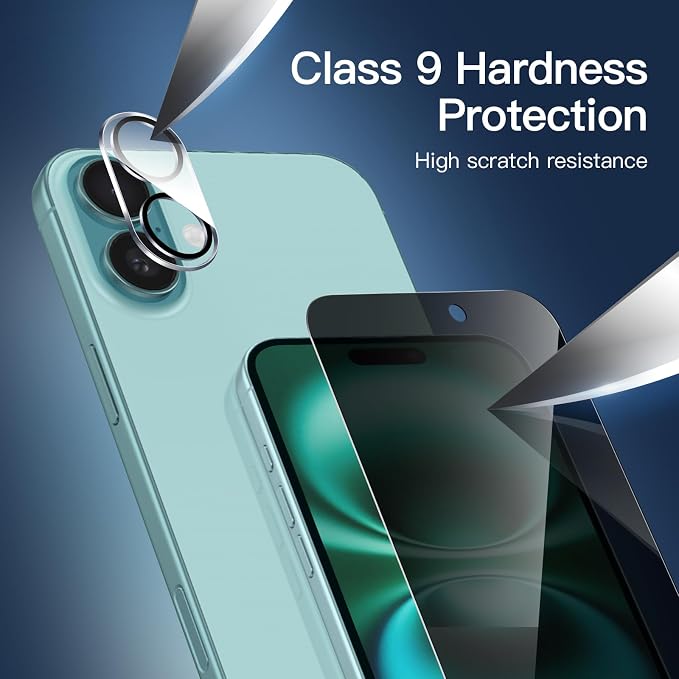NEW'C 3x Privacy for iPhone 16 Plus Screen Protector (6.7 inches)+ 3x Camera Lens Protector, Sensor Protection, Case Friendly Tempered Glass Film + Dust Plug - Easy installation tool included - Image 6