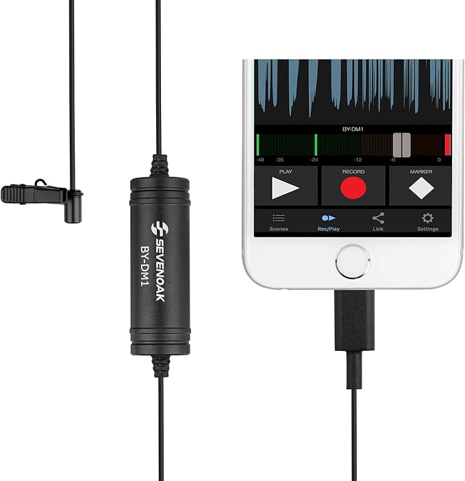 by-DM1 MFI Lightning Connected Lavalier Microphone for iPhone Lapel Clip-on Mic for iOS 20-Foot Cable - Mic for iPhone Smartphone for YouTube Video Vlog Podcast Micro Film - Image 2