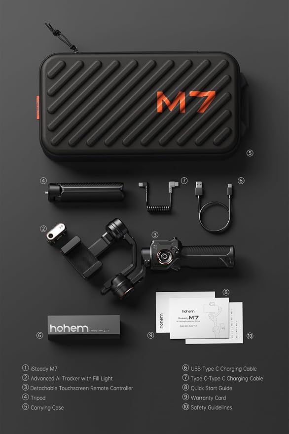 Hohem iSteady M7 Gimbal Stabilizer for Smartphone, Magnetic AI Tracker Fill Light, Detachable Touchscreen Remote Controller, Built-in Extension Rod, 500g Payload Gimbal Stabilizer for iPhone Android - Image 8
