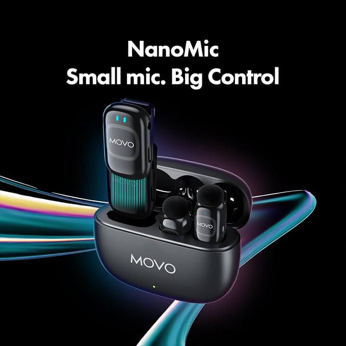 Movo NanoMic Wireless Lavalier Microphone for Camera – Clip-On TRS Wireless Mic System for DSLR, Camcorders, and Mirrorless Cameras – Dual Microphones with Charging Case for Video, Interviews - Image 2
