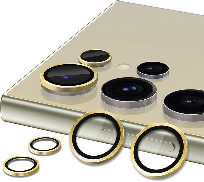 for Samsung Galaxy S24 Ultra Camera Lens Protector, Individual Metal Ring Tempered Glass Lens Cover, [Strong Adsorption] Scratch Resistant Ultra-Thin HD Clear Lens Cover, 2 Sets-Gold - Image 2